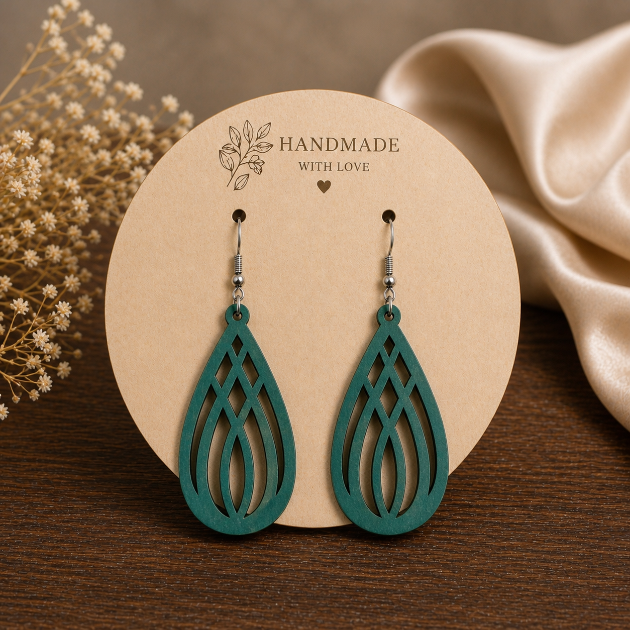 Cercei Handmade 6cm din Lemn Turcoaz Petrol – Eleganță Naturală și Design Modern