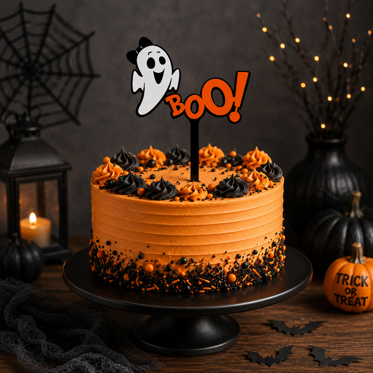 Topper Tort „BOO!” Halloween – Decor Amuzant și Elegant pentru Petreceri Tematice 👻🎂