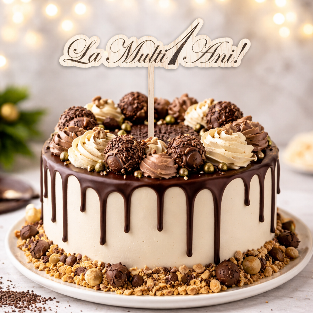 Topper tort „La Mulți Ani!” din lemn