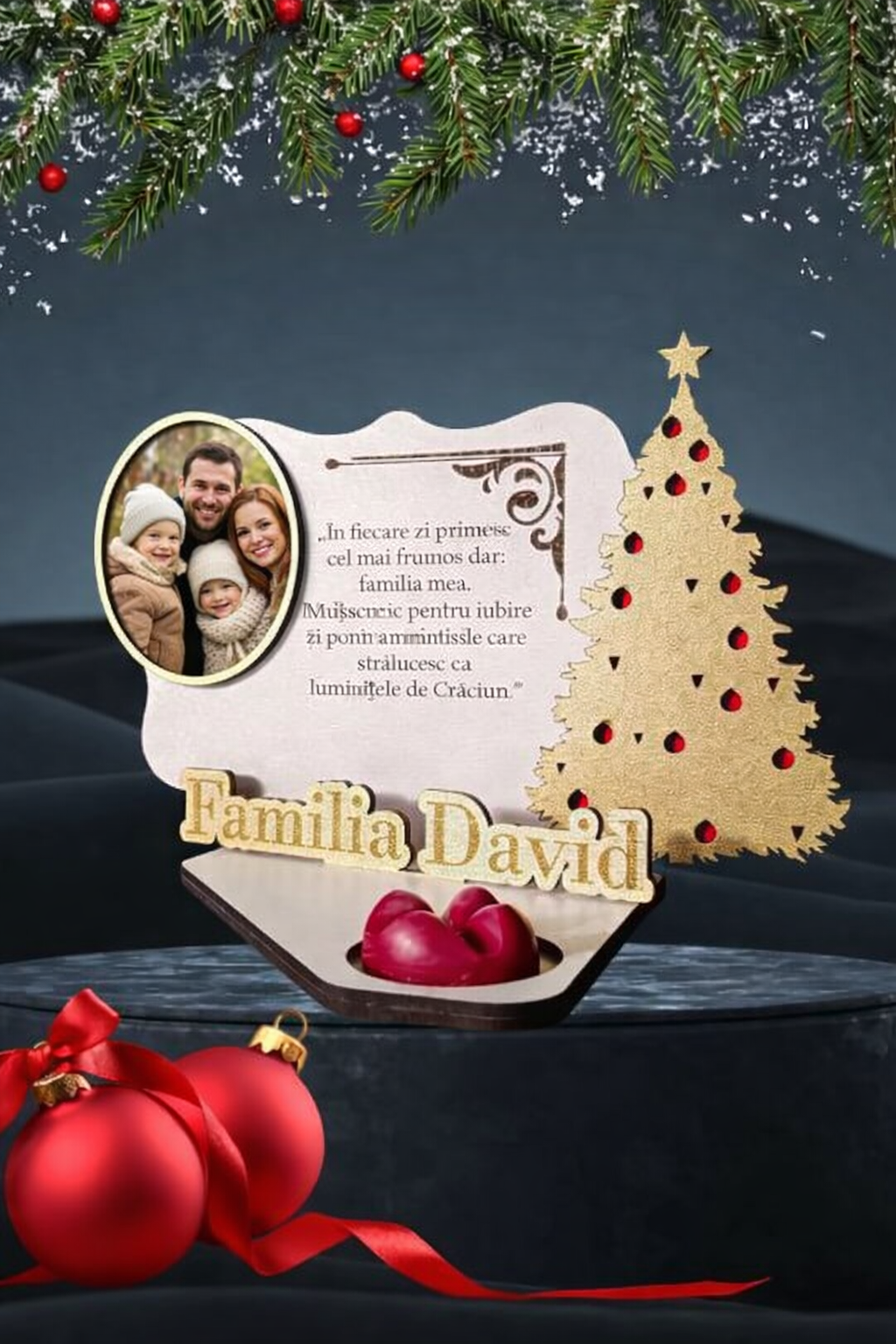 Ramă foto personalizată Crăciun – decor festiv pentru familie