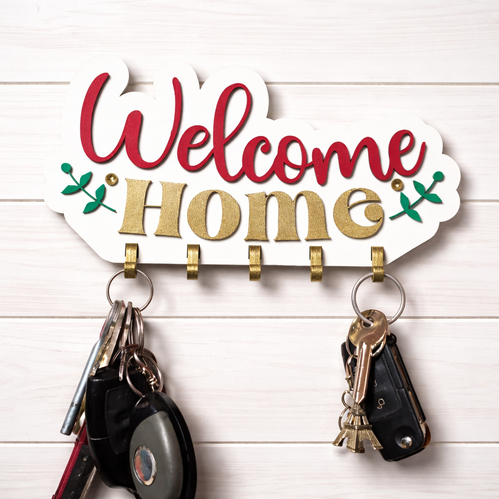 Suport chei de perete „Welcome Home” – Cuier decorativ pentru hol