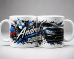 Cană personalizată BMW cu Nume și Număr de Înmatriculare – Cadoul Perfect pentru Pasionații Auto