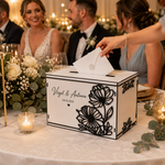 Cutie de Dar Personalizată pentru Nuntă – MDF Alb cu Elemente Florale 3D | 300 × 200 × 200 mm