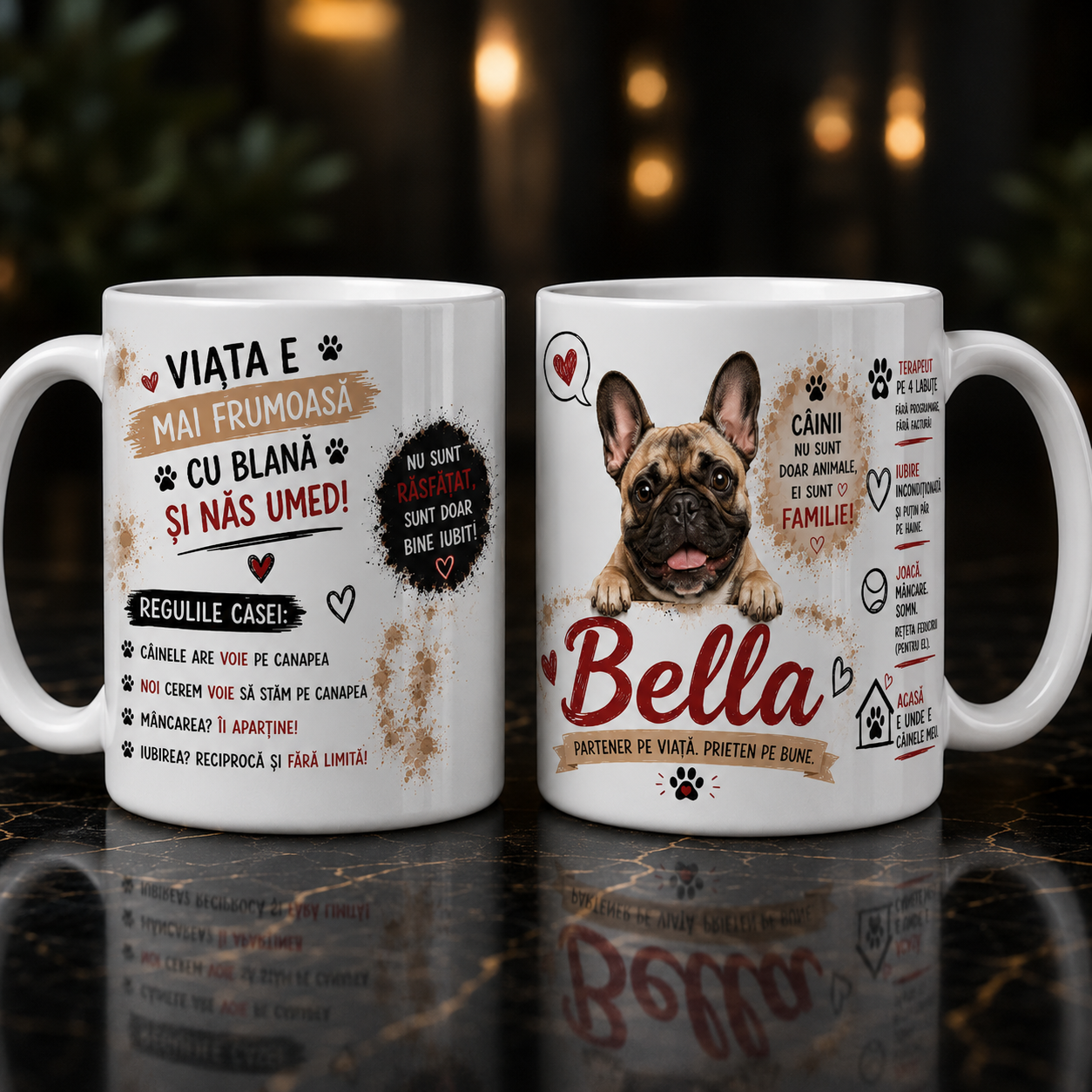 Cană personalizată cu nume – Bulldog Francez | Cadou pentru iubitorii de câini