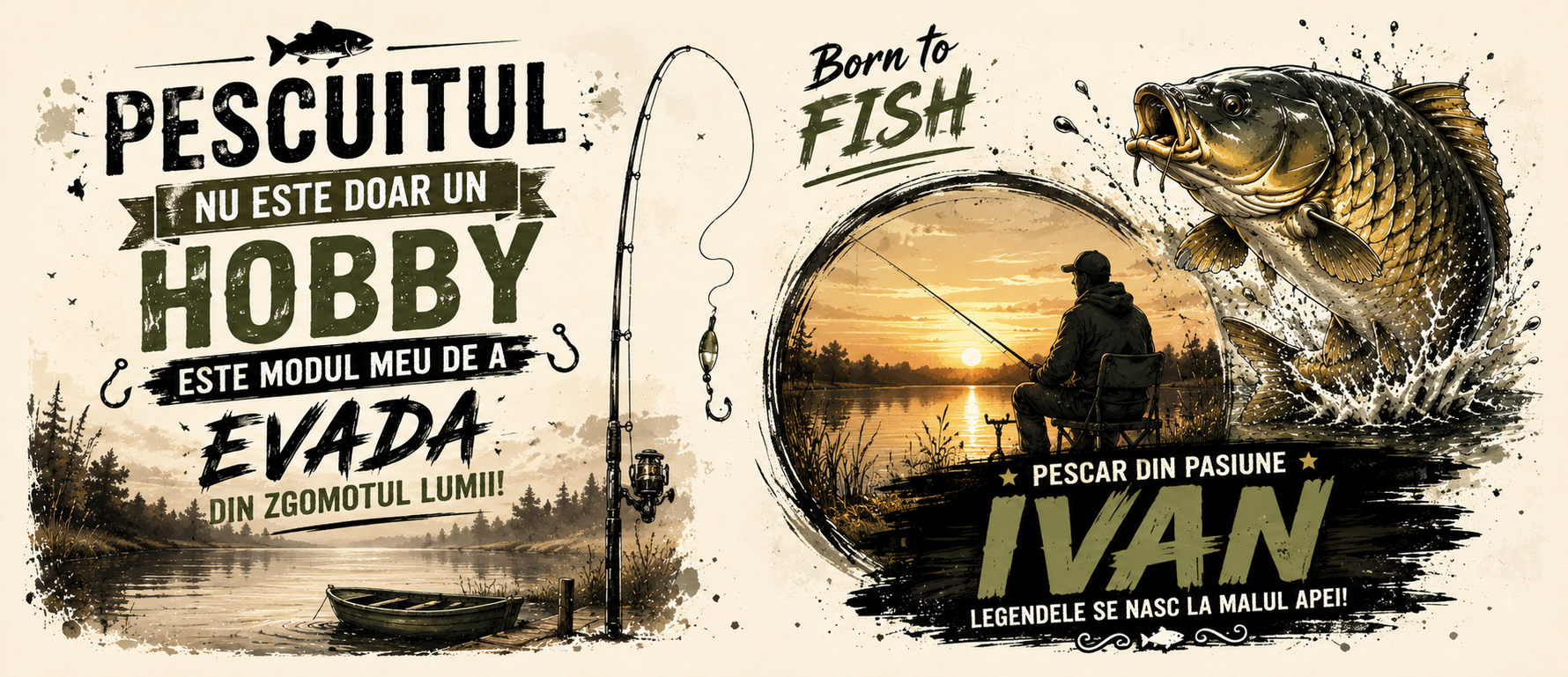 Cană personalizată pentru pescari cu nume – „Pescuitul nu este doar un hobby, este modul meu de a evada” | Model Born to Fish | Cadou personalizat pentru pescar