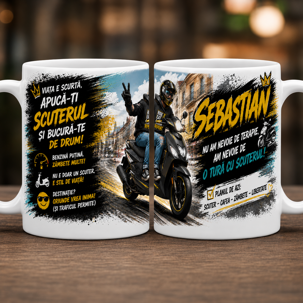 Cană personalizată Scooter – Cu nume personalizabil | Cadou pentru pasionații de scutere | 330 ml