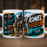 Cană personalizată Adventure – Motociclist | Cu nume personalizabil | Cadou pentru pasionații de motociclete Adventure &amp; Travel | 330 ml