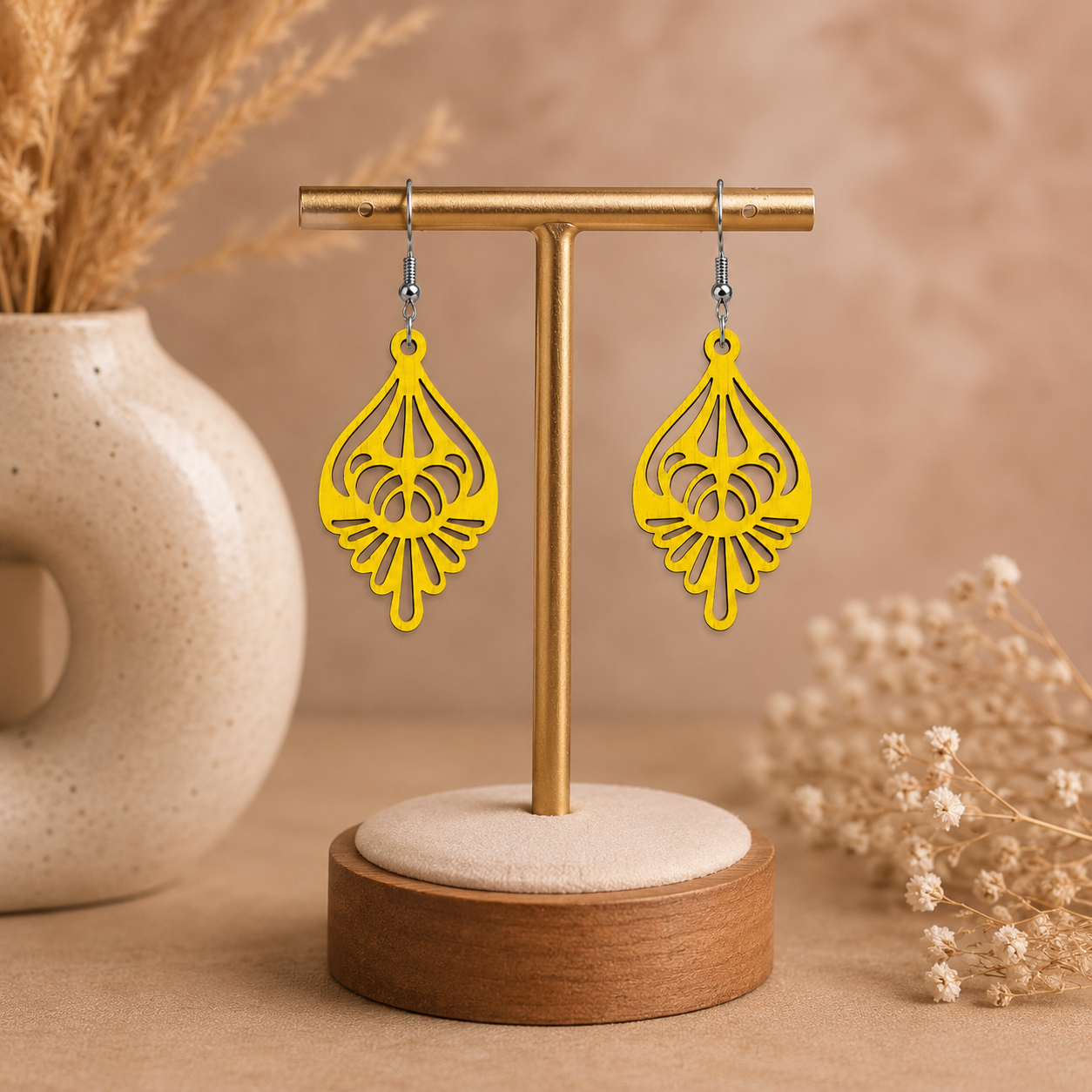 Cercei Handmade 4cm Eleganți yellow – Decupați Laser