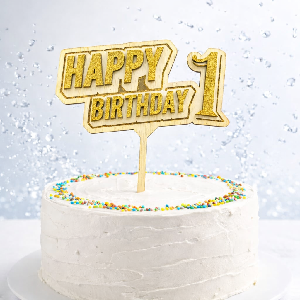 Topper tort „Happy Birthday” personalizat cu vârstă