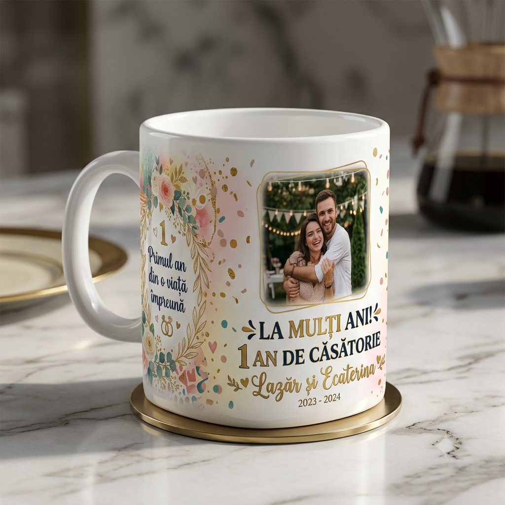 Cană Personalizată Aniversare 1 An de Căsătorie – (330 ml)