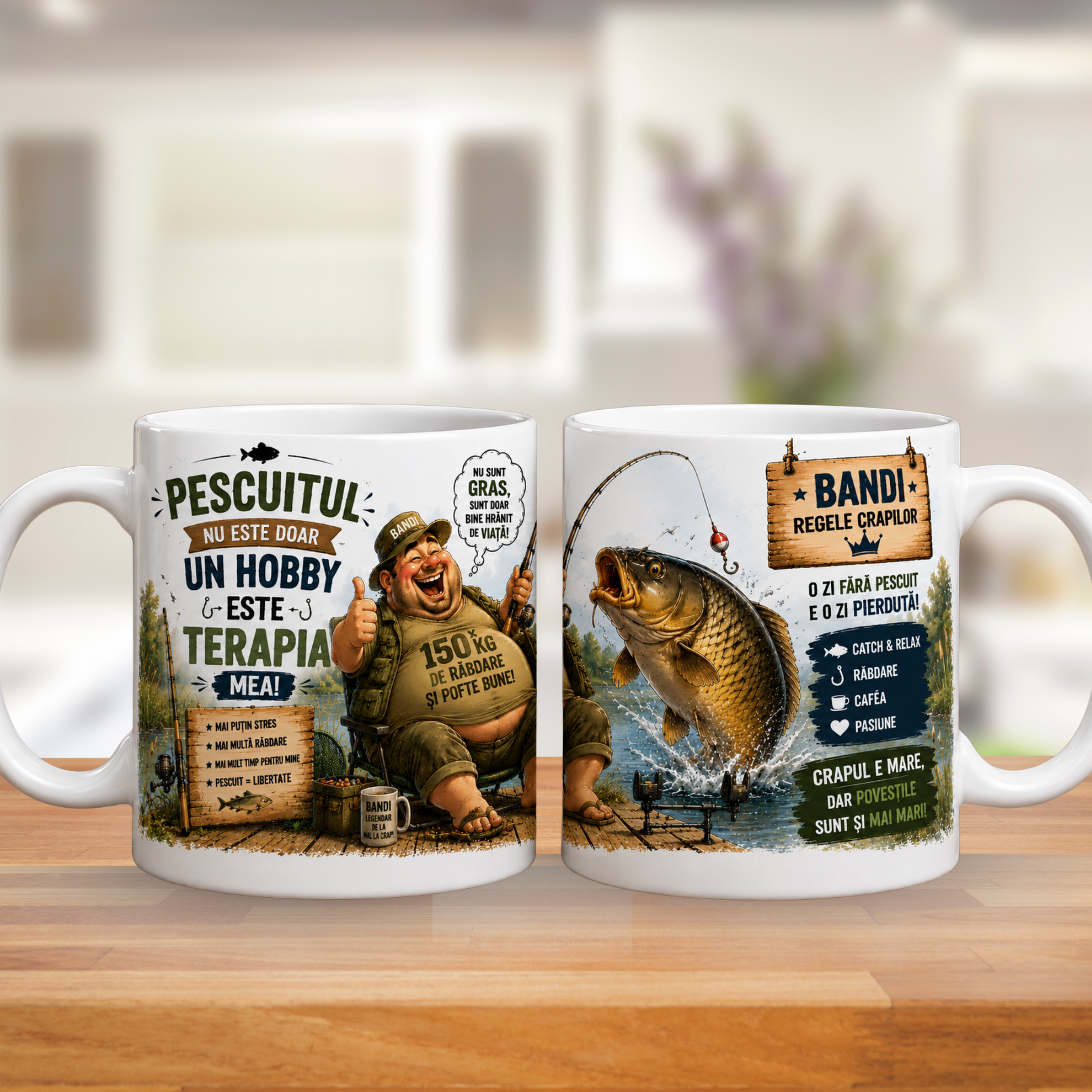 Cană personalizată pentru pescari cu nume – „Pescuitul nu este doar un hobby, este terapia mea” | Model Crap | Cadou personalizat pentru pescar