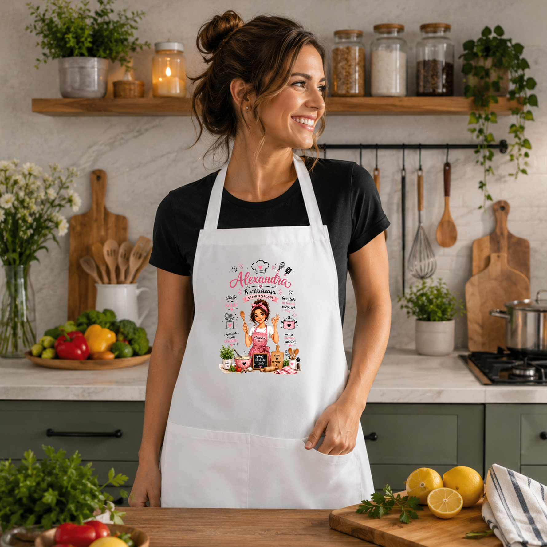 Șorț Personalizat cu Nume „Alexandra – Bucătăreasa” – Cadoul Perfect pentru Pasionatele de Gătit