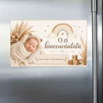 Mărturie de botez personalizată – Magnet de frigider 9 × 5,5 cm cu fotografie și nume