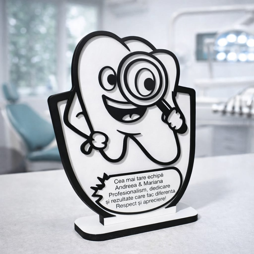Trofeu personalizat stomatologie – cadou special pentru echipa ta