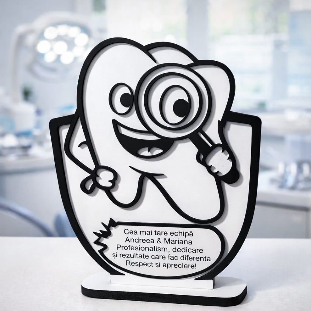 Trofeu personalizat stomatologie – cadou special pentru echipa ta