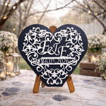 Inimă Decorativă Nuntă Alb-Argintiu – Decor Personalizat din Lemn