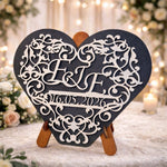 Inimă Decorativă Nuntă Alb-Argintiu – Decor Personalizat din Lemn