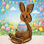 Suport Ou Paște Personalizat „Iepuraș” – Decor Lemn 4mm cu Nume