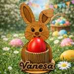 Suport Ou Paște Personalizat „Iepuraș” – Decor Lemn 4mm cu Nume
