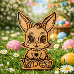 Suport Ou Paște Personalizat „Iepuraș Gravat” – Decor Lemn 4mm (14 cm)