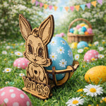 Suport Ou Paște Personalizat „Iepuraș Gravat” – Decor Lemn 4mm (14 cm)