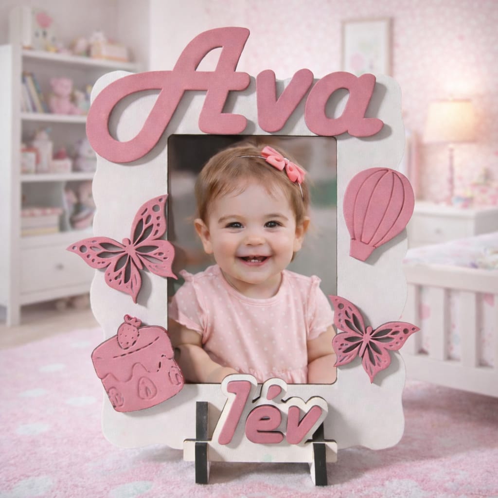 Ramă foto bebe personalizată pentru fetițe cu nume model Ava