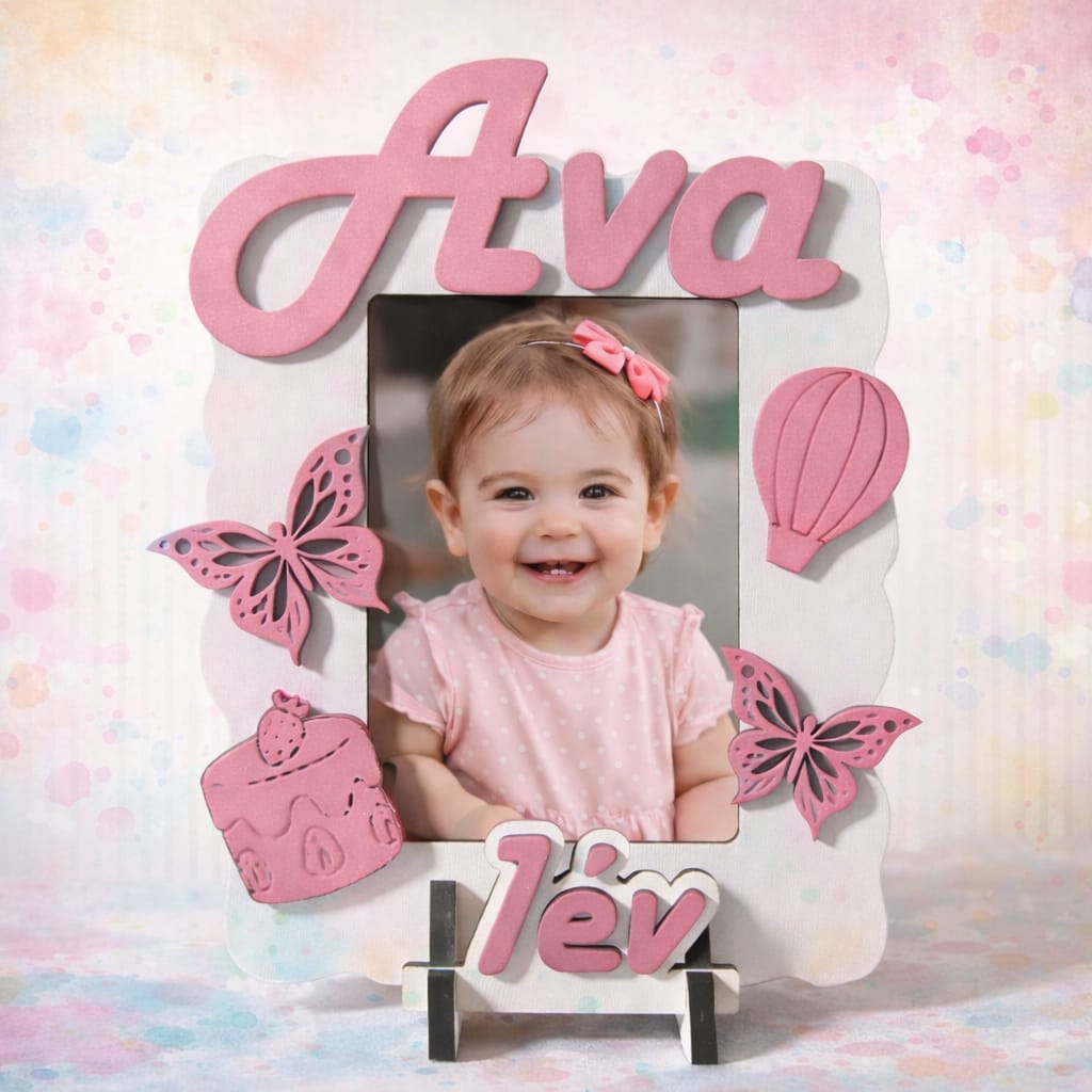 Ramă foto bebe personalizată pentru fetițe cu nume model Ava