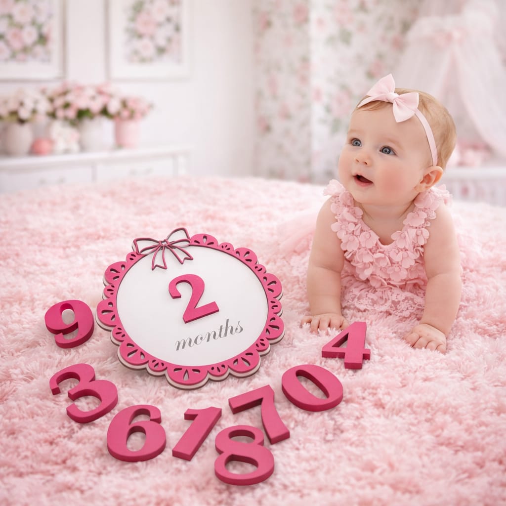 Plăcuță milestone bebe – fetita (set cifre incluse)