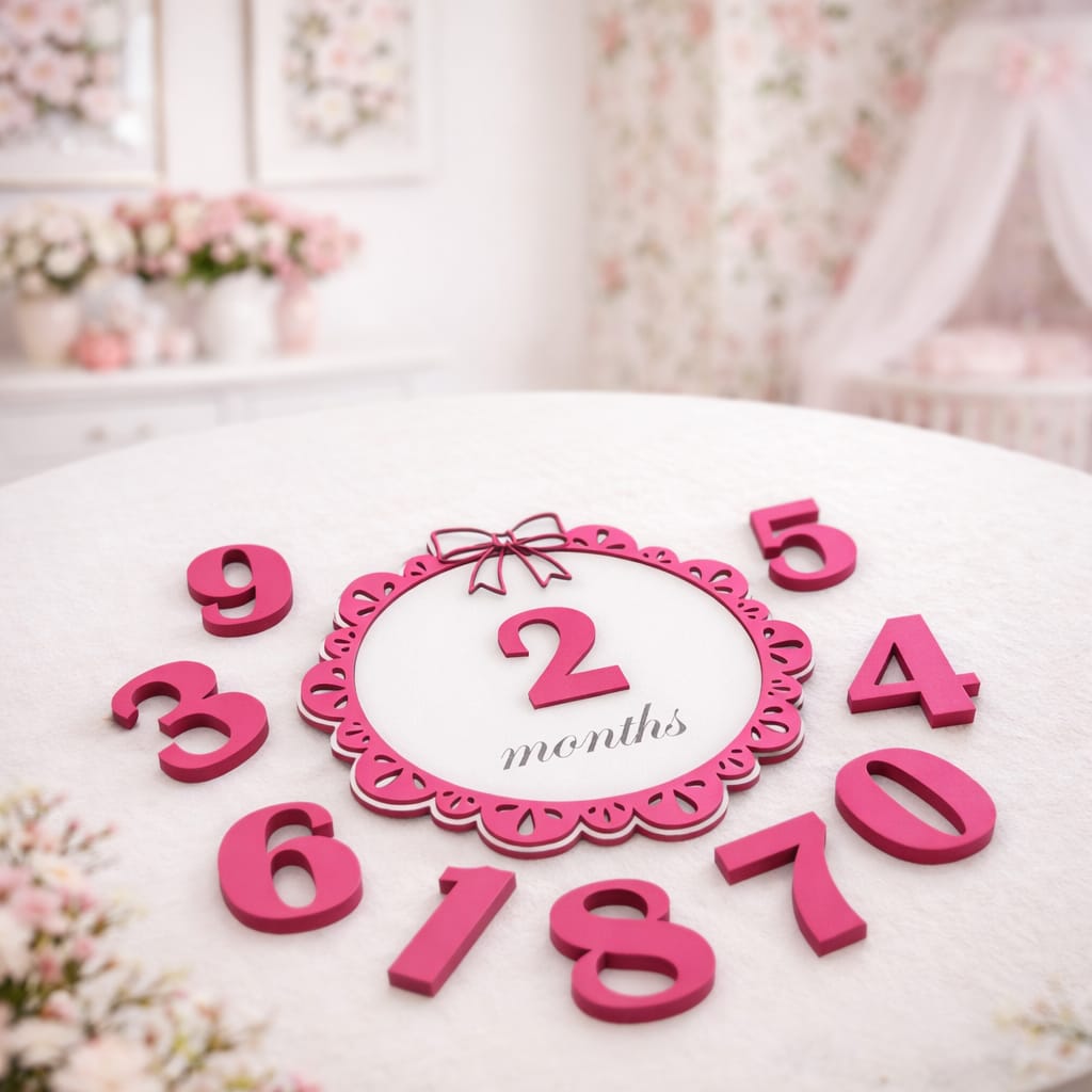 Plăcuță milestone bebe – fetita (set cifre incluse)