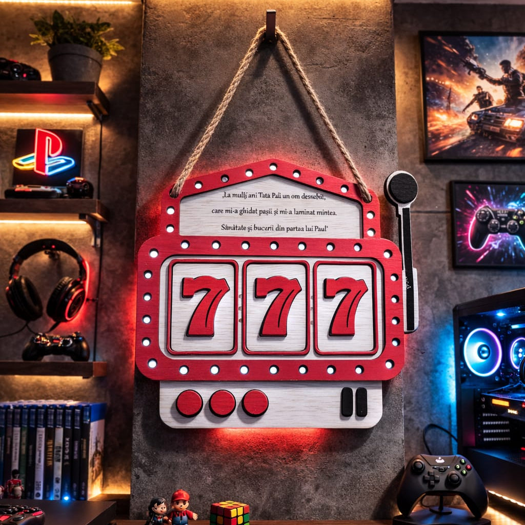 Plachet decorativ de perete personalizat – model aparat slot „777”