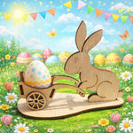 Suport Ouă de Paște din Lemn – Organizator Decorativ Premium cu Iepuraș