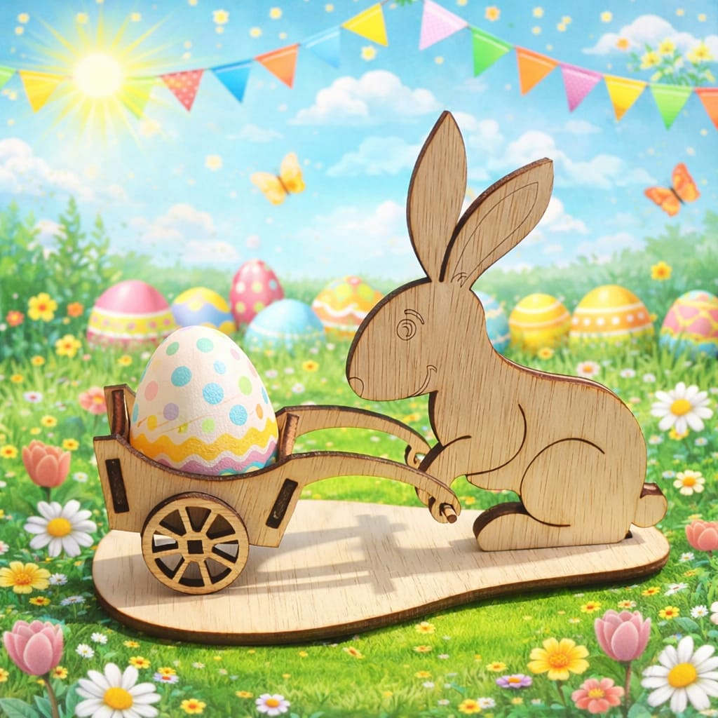 Suport Ouă de Paște din Lemn – Organizator Decorativ Premium cu Iepuraș