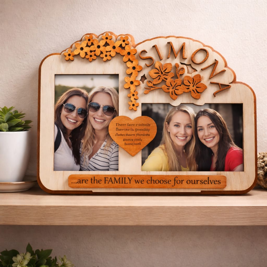 Ramă foto personalizată din lemn – pentru 2 poze 15x10 cm | Cadoul perfect pentru prieteni și familie