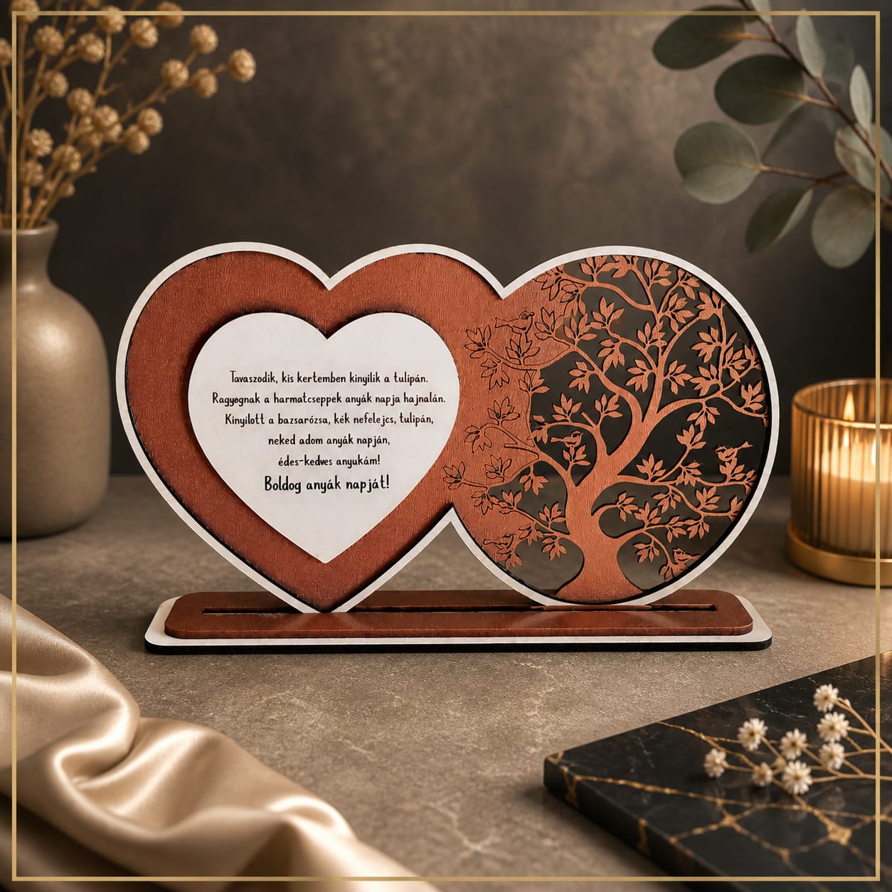 Cadou personalizat pentru Mama – Inimă cu Pomul Vieții și mesaj gravat