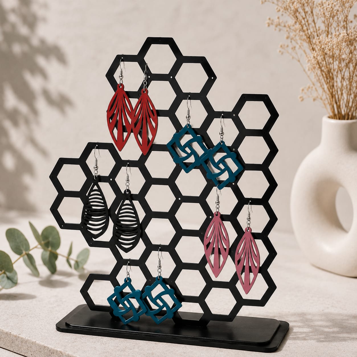 Suport pentru Cercei tip Fagure – Organizator Elegant din MDF, 30 cm