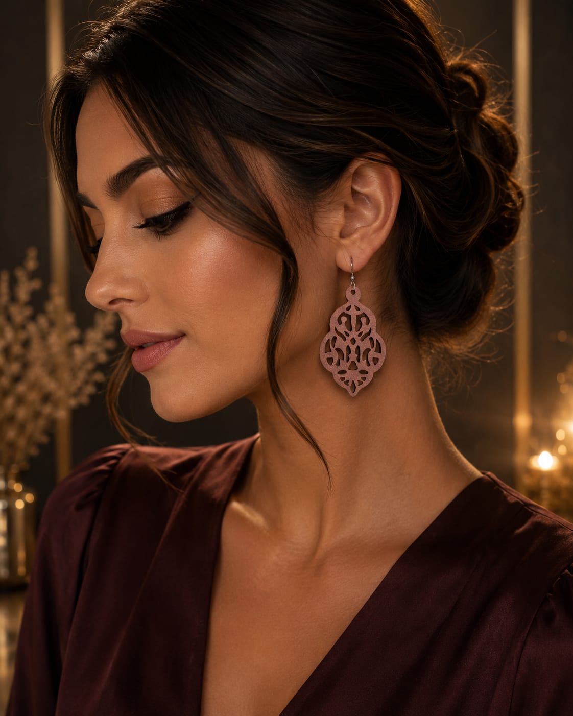 Cercei Handmade Elegance Rose – 6 cm | Cercei Eleganți Decupați Laser pentru Ținute Rafinate
