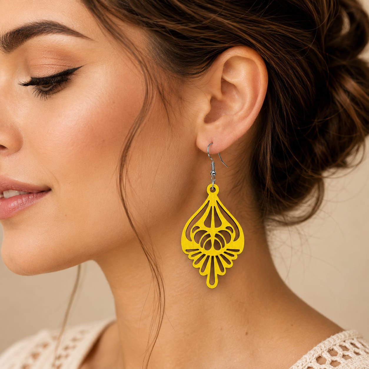 Cercei Handmade 4cm Eleganți yellow – Decupați Laser