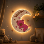 Lampă LED Personalizată cu Nume Rose – Ursuleț pe Lună