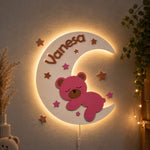 Lampă LED Personalizată cu Nume Rose – Ursuleț pe Lună