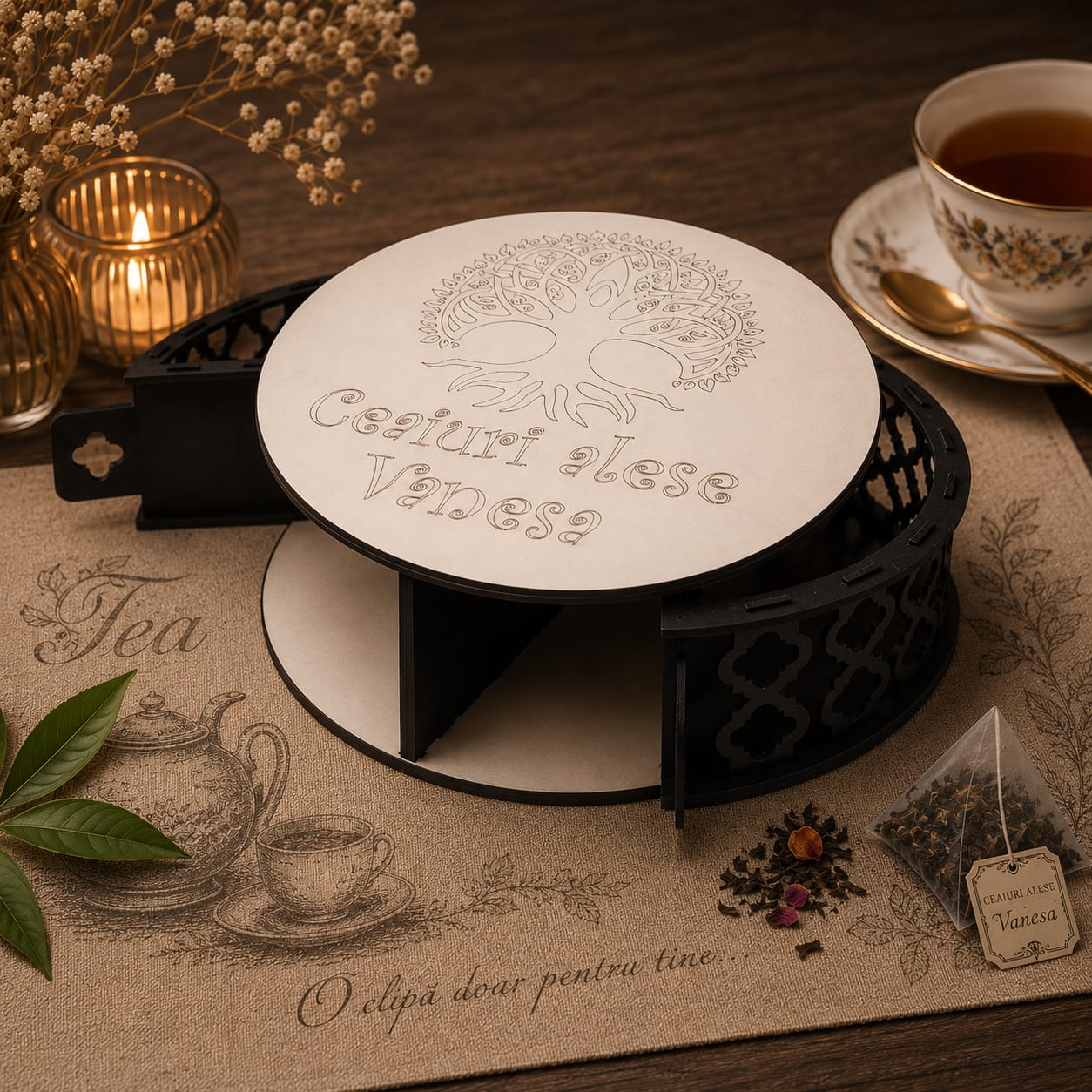 Cutie Organizatoare pentru Ceai – Personalizată cu Nume