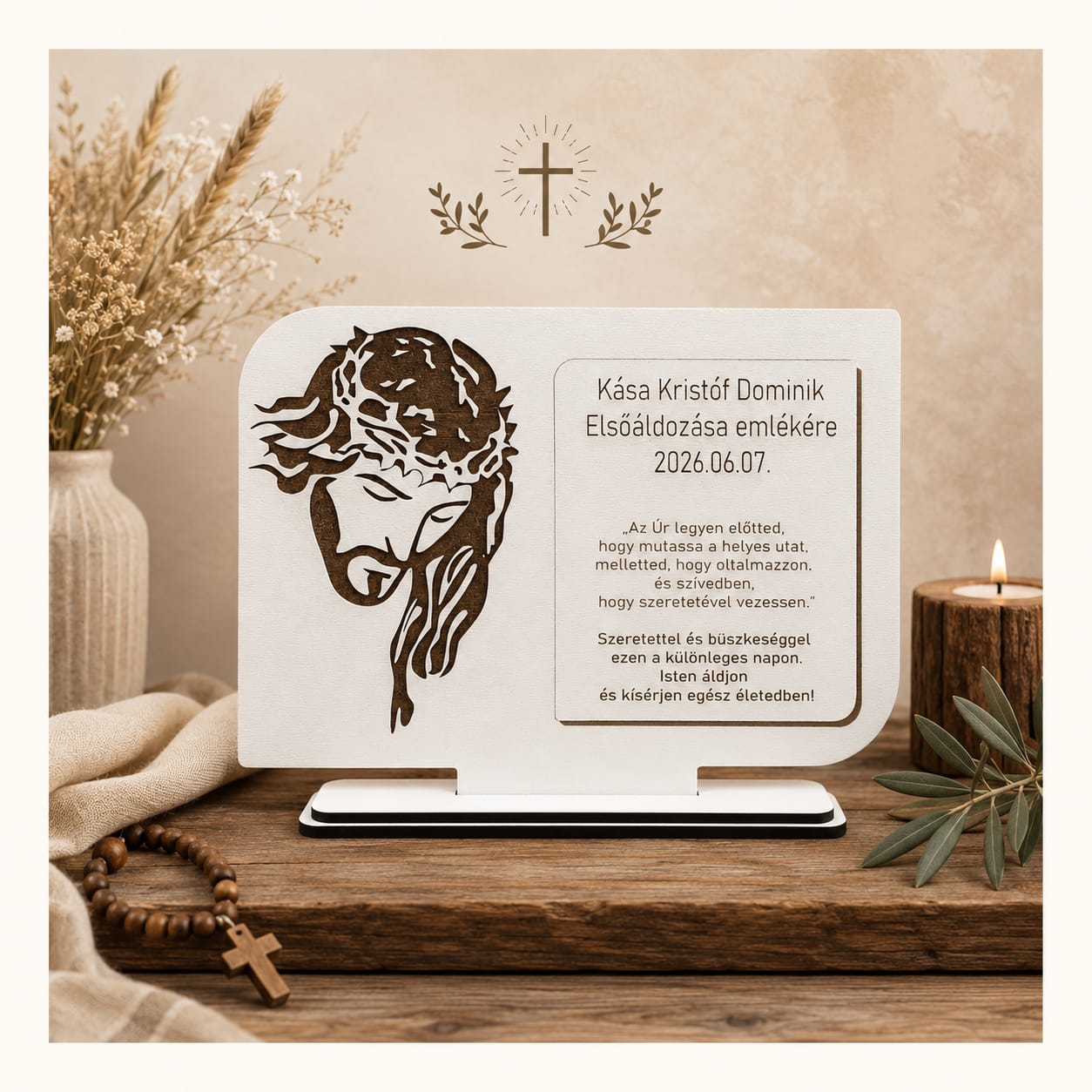Plachetă Personalizată Prima Împărtășanie – Cadou Creștin de Suflet