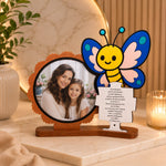 Ramă foto personalizată pentru educatoare cu mesaj de mulțumire și fluture decorativ – Poză 10x10 cm