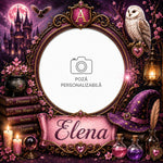 Placă ardezie personalizată pentru fetiță, 20 × 20 cm – model școală de magie