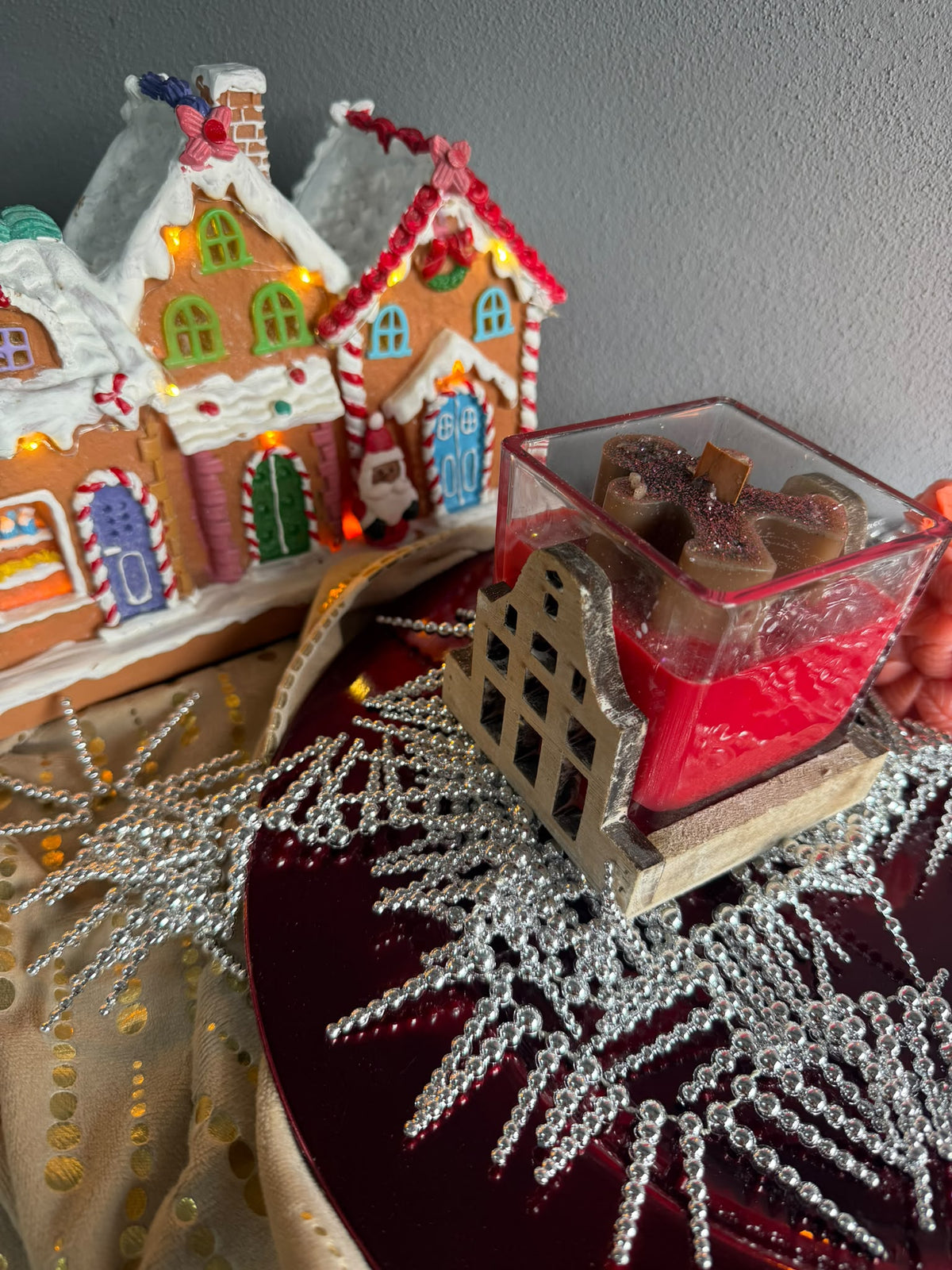 Set cadou personalizat de Crăciun cu cană, termos, glob foto și lumânare handmade
