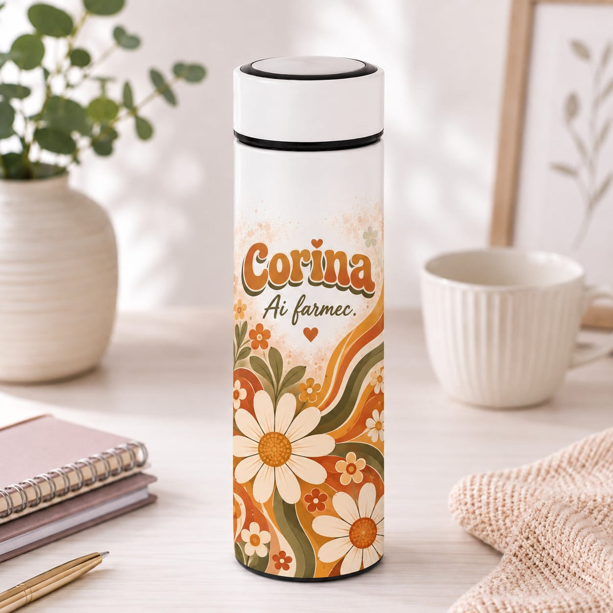 Termos Personalizat 500 ml cu Infuzor de Ceai, Nume și Mesaj – Ai Farmec