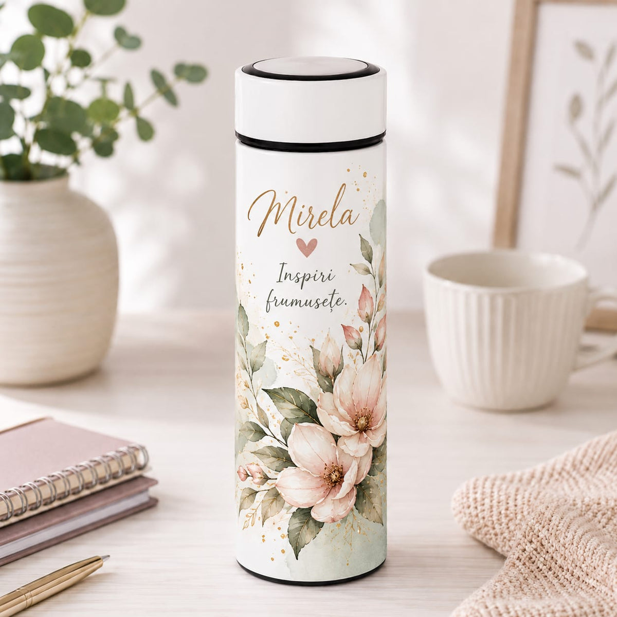 Termos Personalizat 500 ml cu Infuzor de Ceai, Nume și Mesaj – Inspiri Frumusețe