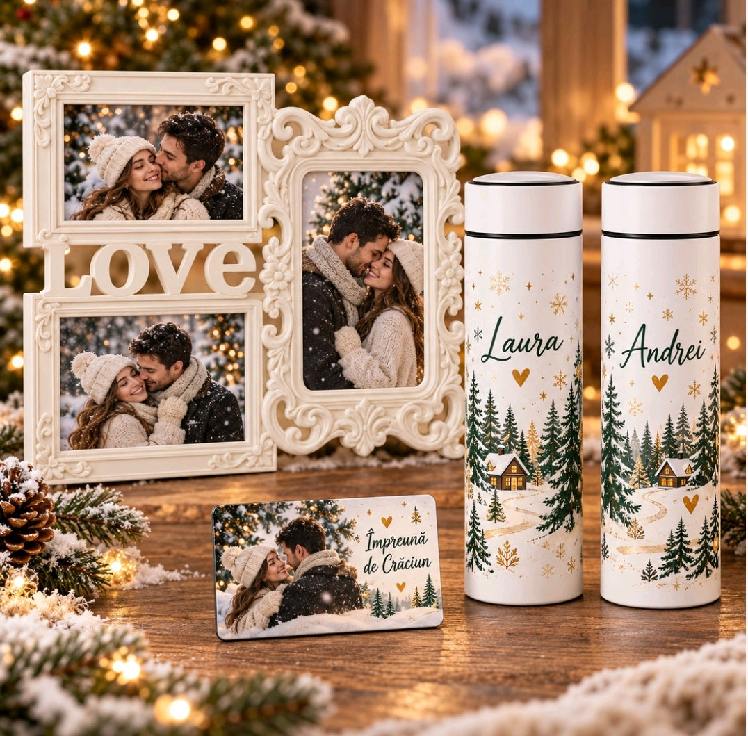Set cadou de Crăciun personalizat pentru cuplu – „Împreună de Crăciun”