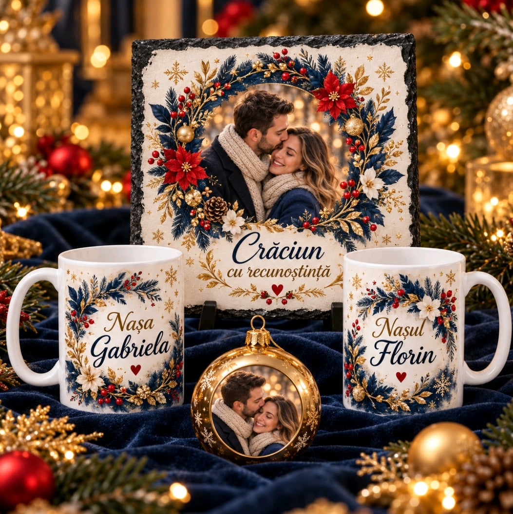Set cadou de Crăciun personalizat pentru nași – „Crăciun cu recunoștință”