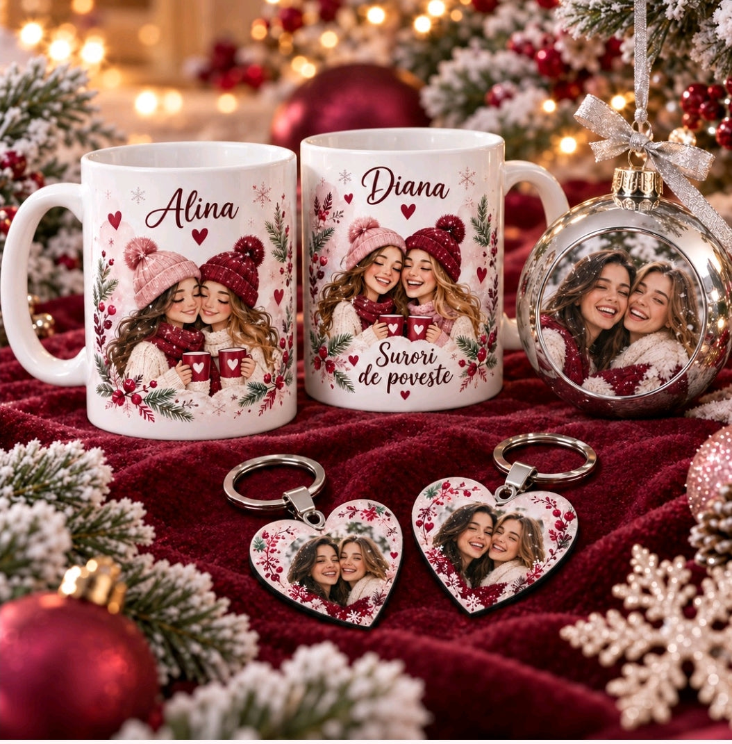 Set cadou de Crăciun personalizat pentru surori – „Surori de poveste”