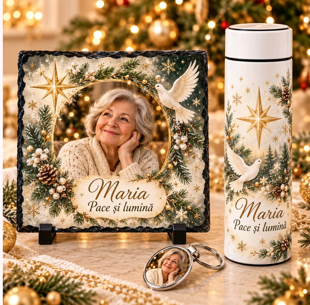 Set cadou de Crăciun personalizat pentru mamă sau bunică – „Pace și lumină”